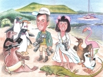 This painting by Herman of an adventurous couple in the Galapagos was used as an invite and then framed as a portrait.