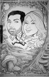 bride & groom drawn by Herman into Enchanted Forest scene